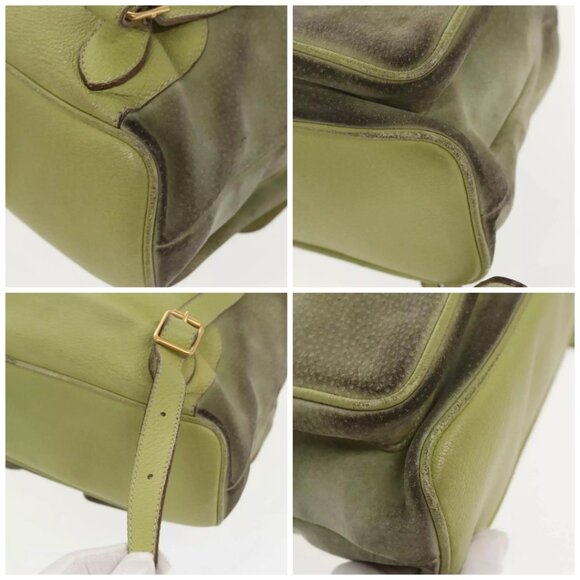GUCCI Bamboo Backpack Suede Green Gold